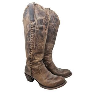 Lane 7 Plain Jane Distressed Brown Western Pull On Boot Boho Ranch Rodeo Cowgirl